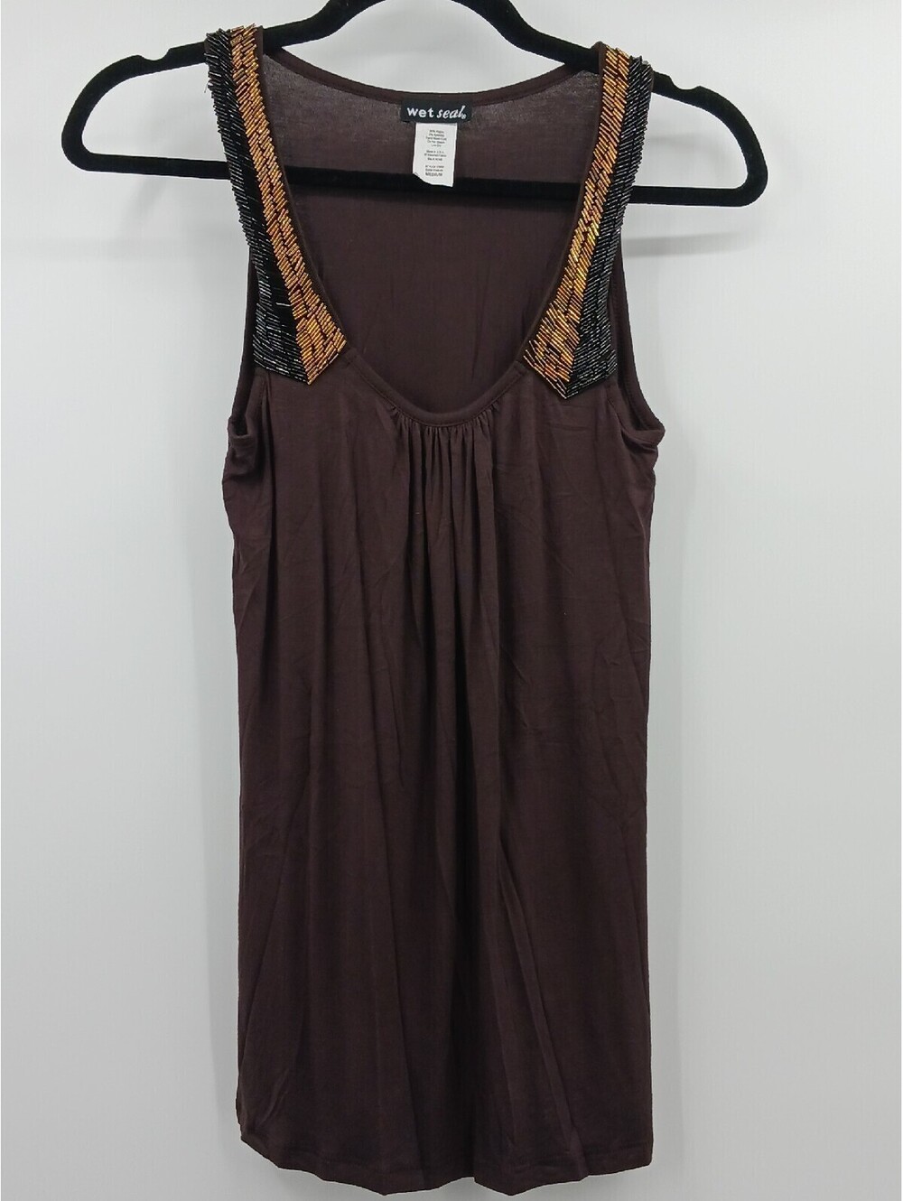 Wet Seal Women's Tank Top Medium Brown Beaded Made in USA Casual Work